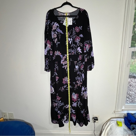 LulaRoe Women Evelyn Maxi Dress Bracelet-length Sleeves Black Purple Floral 2XL - Picture 11 of 13